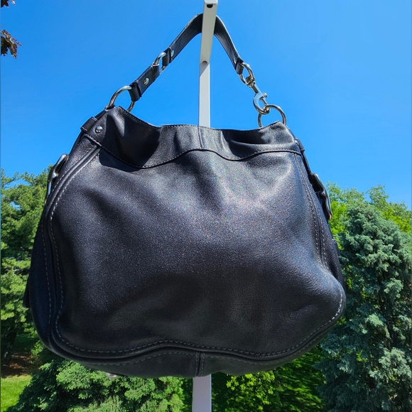 COACH Zoe Black Leather Hobo Shoulder Handbag w/Silver Trim - Picture 6 of 8